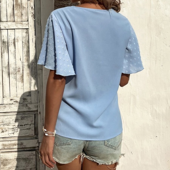 Bohemian Baby Blue Swiss Dot V neck Blouse - Picture 4 of 4